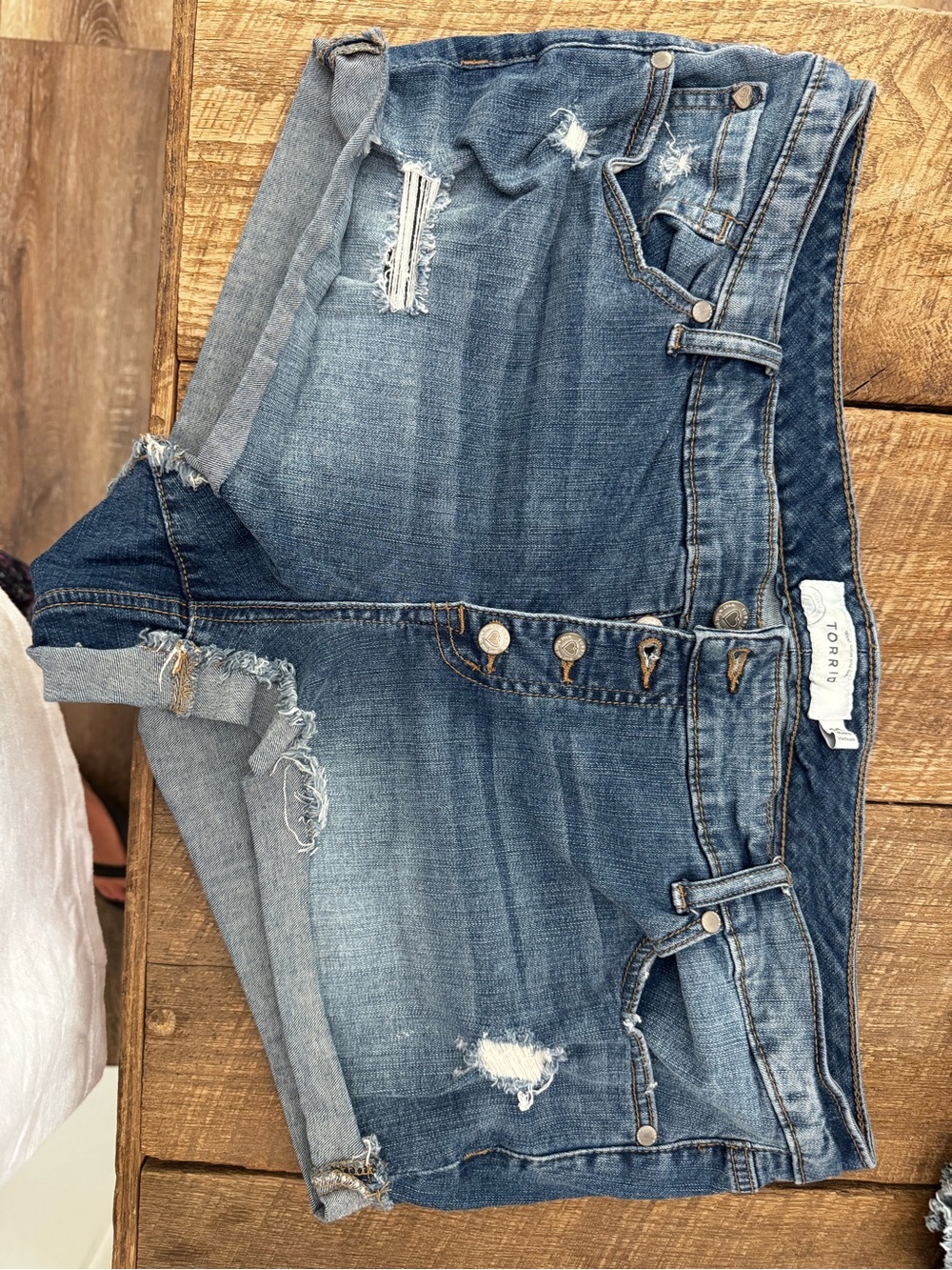torrid Distressed Blue Denim Shorts with Rolled Hem